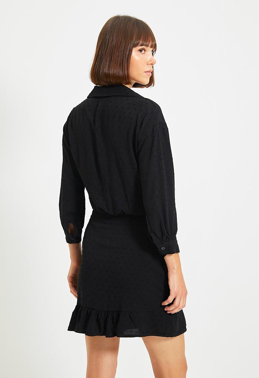 Trendyol - Buttoned ruffle fabric textured dress - black