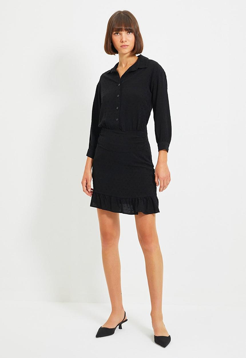Trendyol - Buttoned ruffle fabric textured dress - black