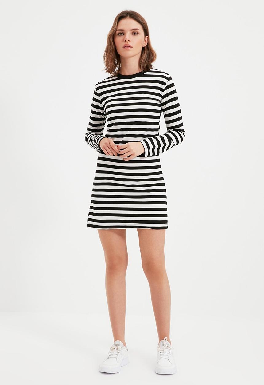 Trendyol - Petite striped mini knitted dress - black