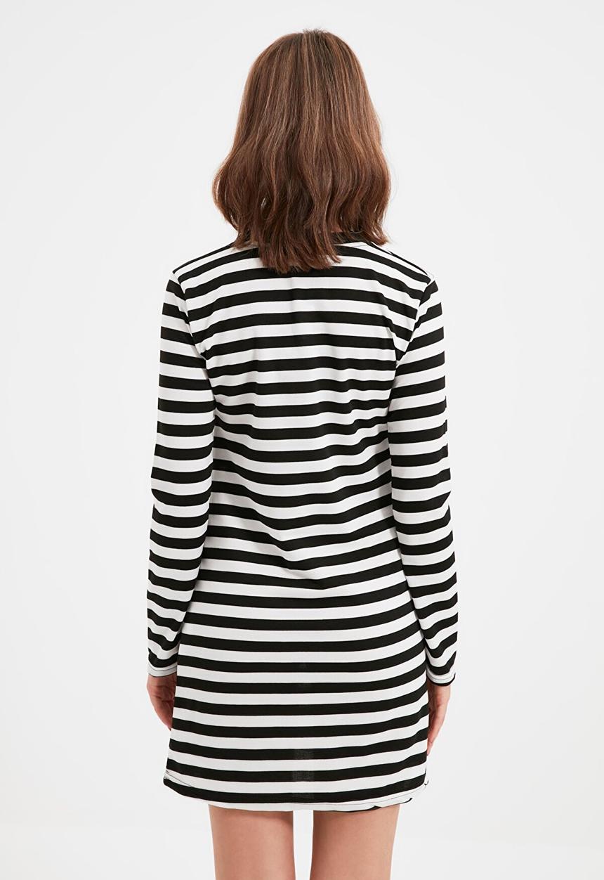 Trendyol - Petite striped mini knitted dress - black