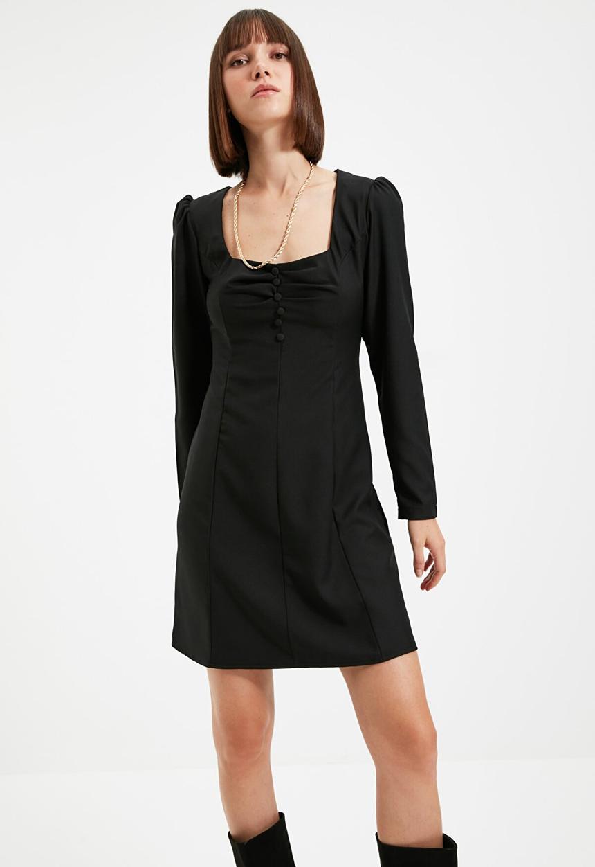 Trendyol - Square collar dress - black