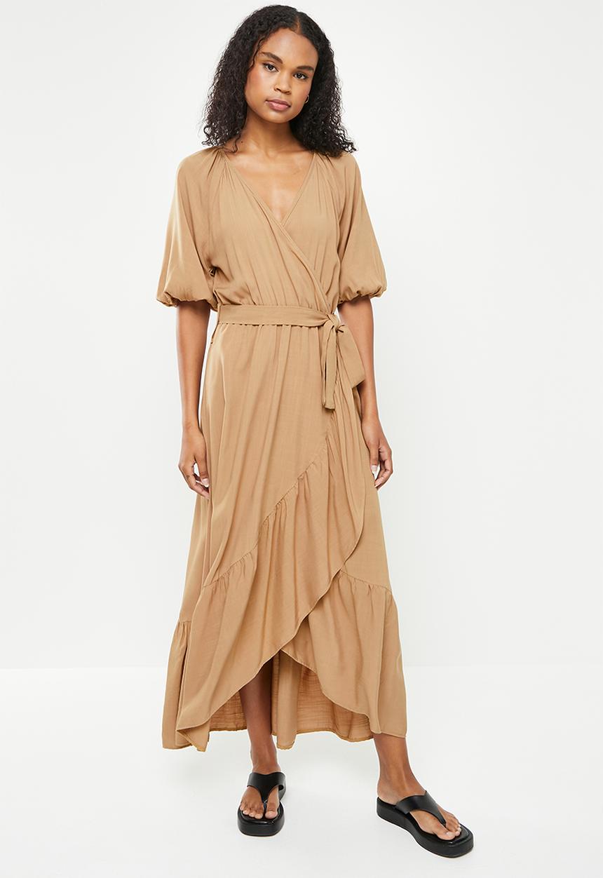 Me&B - Wrap frill dress - taupe