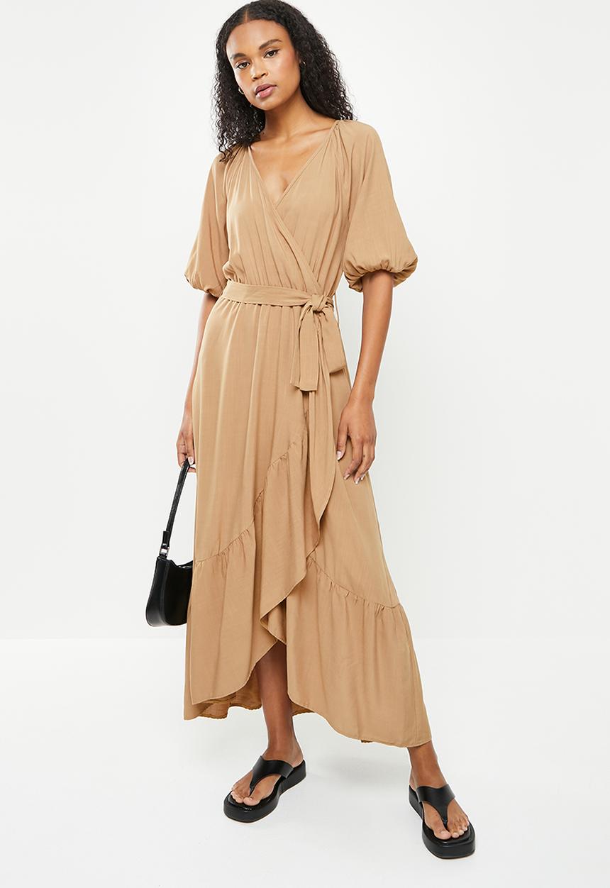 Me&B - Wrap frill dress - taupe