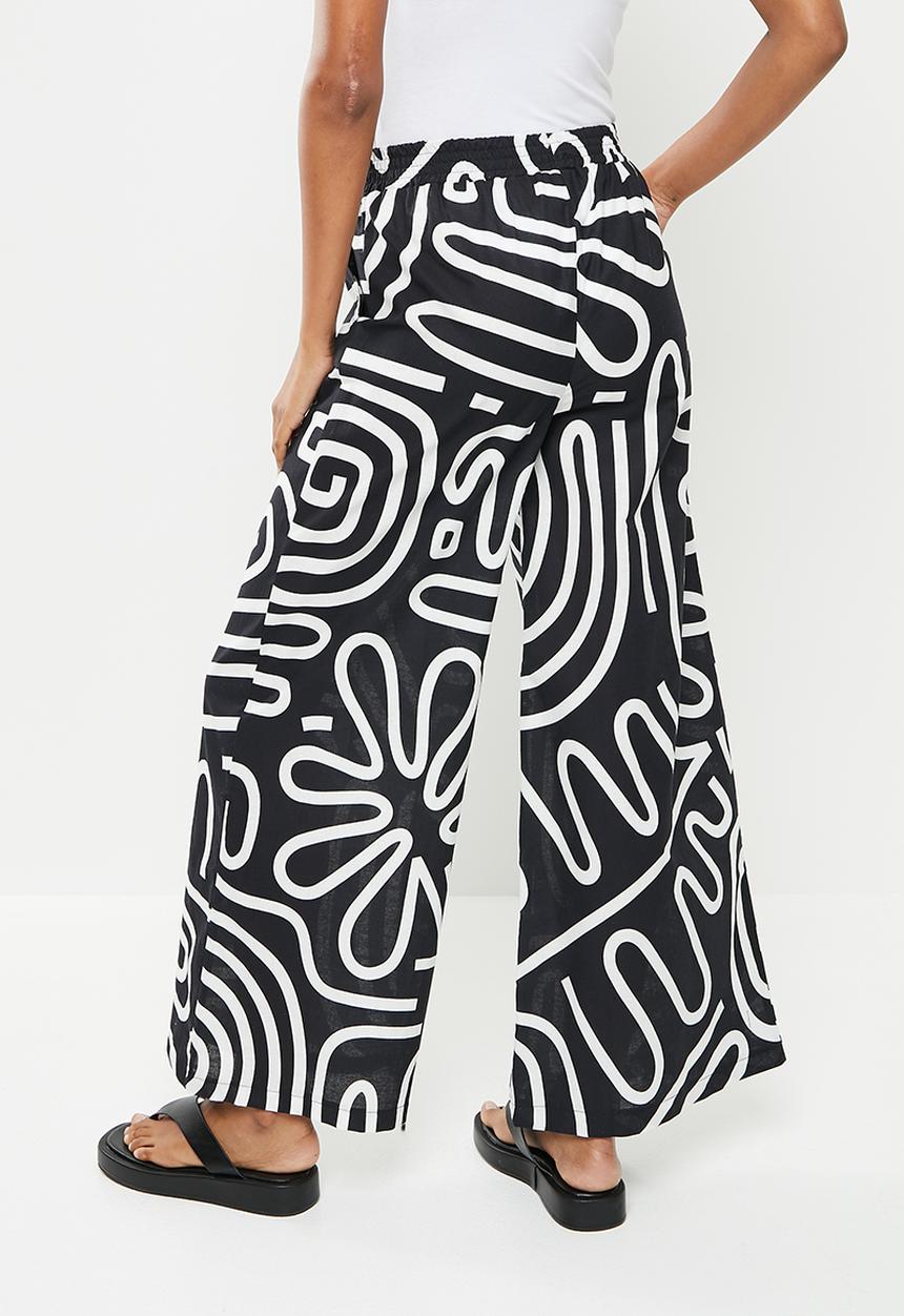 Me&B - Elasticated super wideleg pull on pant - black squiggle