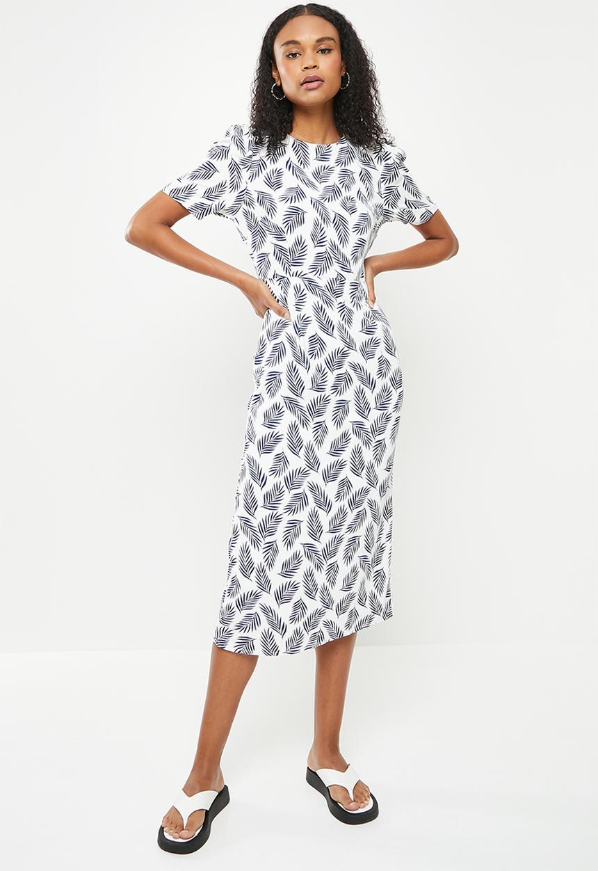 Glamorous - Palm dress - white & navy