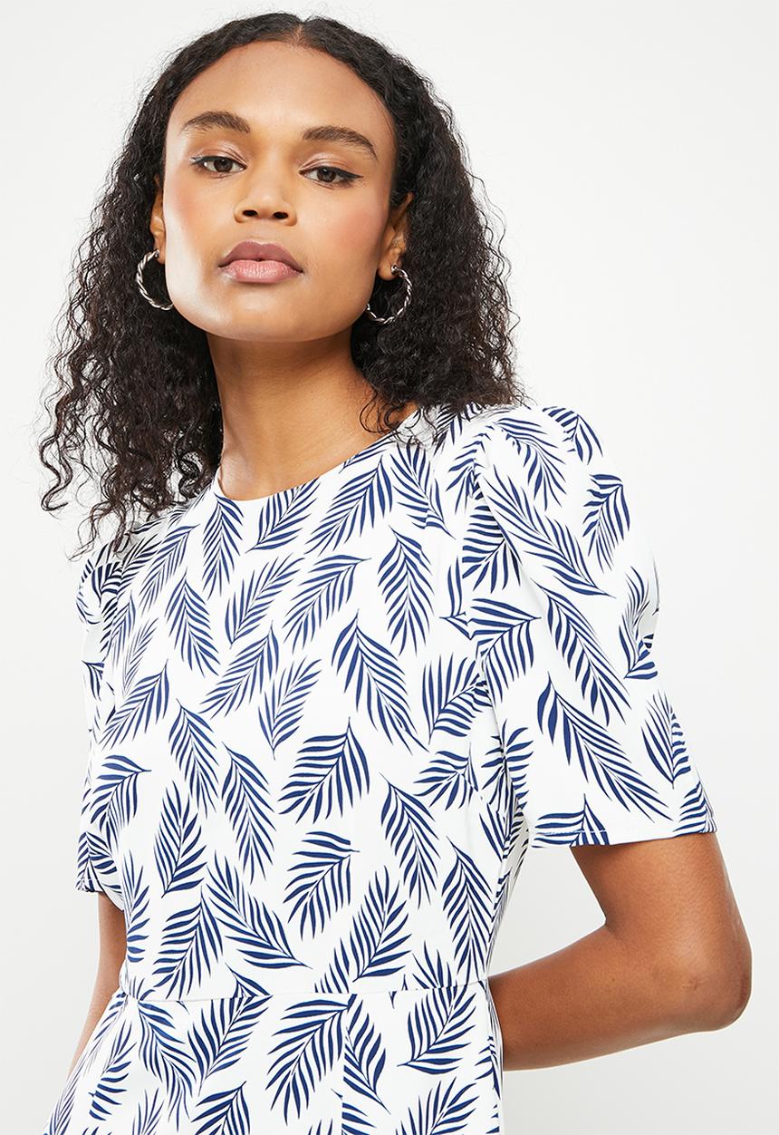 Glamorous - Palm dress - white & navy