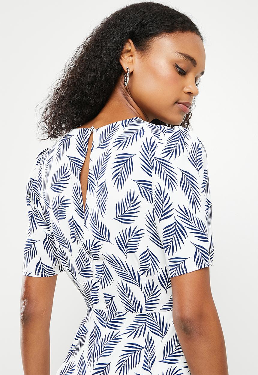Glamorous - Palm dress - white & navy