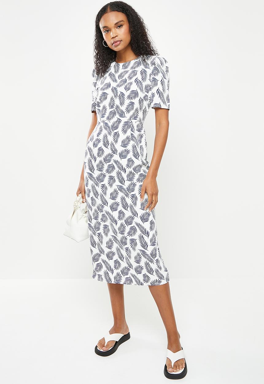 Glamorous - Palm dress - white & navy