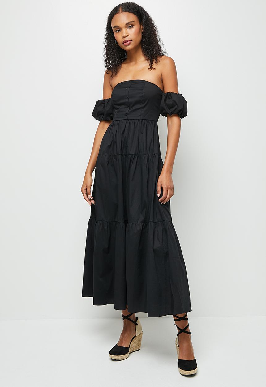 MILLA - Off shoulder tiered dress - black