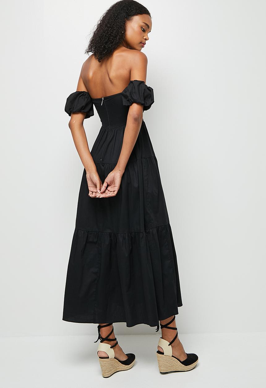 MILLA - Off shoulder tiered dress - black