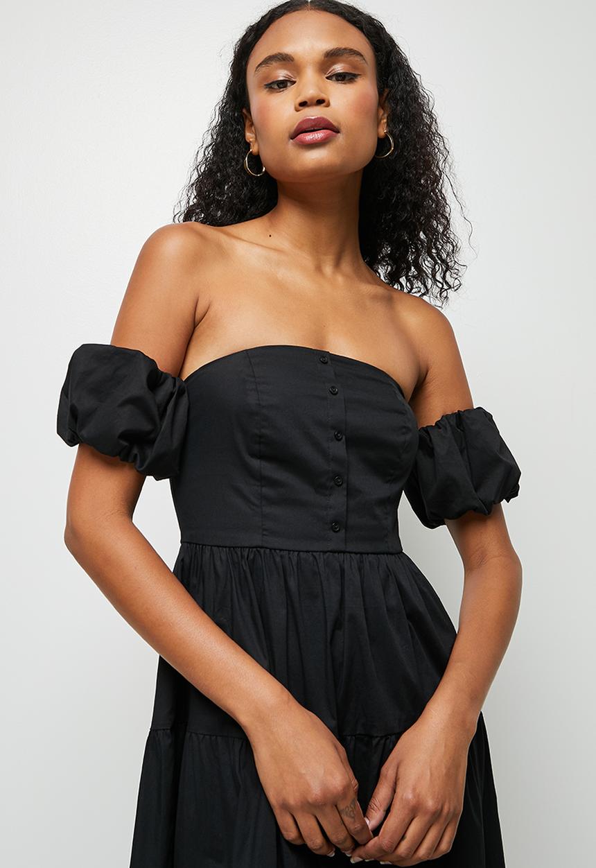 MILLA - Off shoulder tiered dress - black