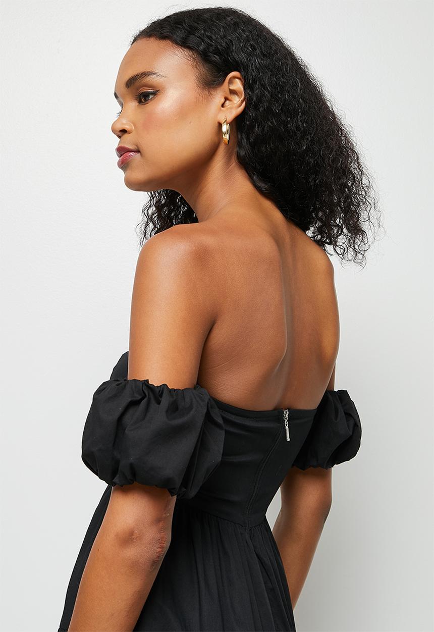 MILLA - Off shoulder tiered dress - black