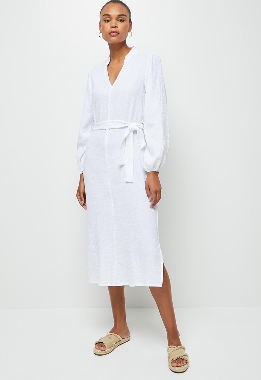 edit - Double cloth midi belted tunic - milk