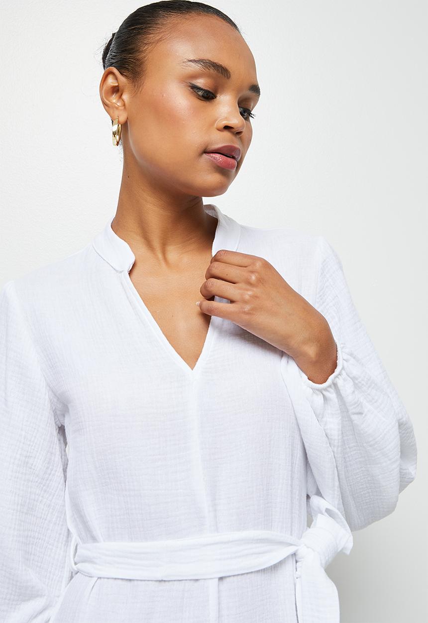 edit - Double cloth midi belted tunic - milk