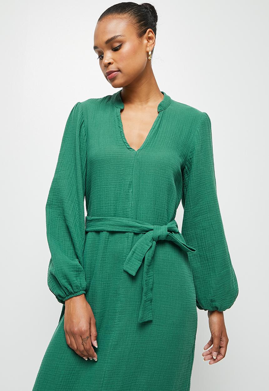 edit - Double cloth midi belted tunic - emerald