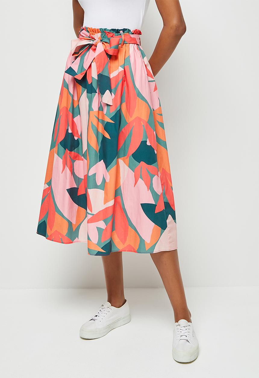 edit - Cotton belted a-line skirt - bold summer floral