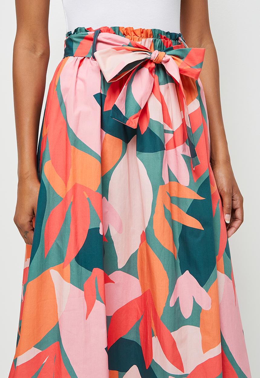 edit - Cotton belted a-line skirt - bold summer floral
