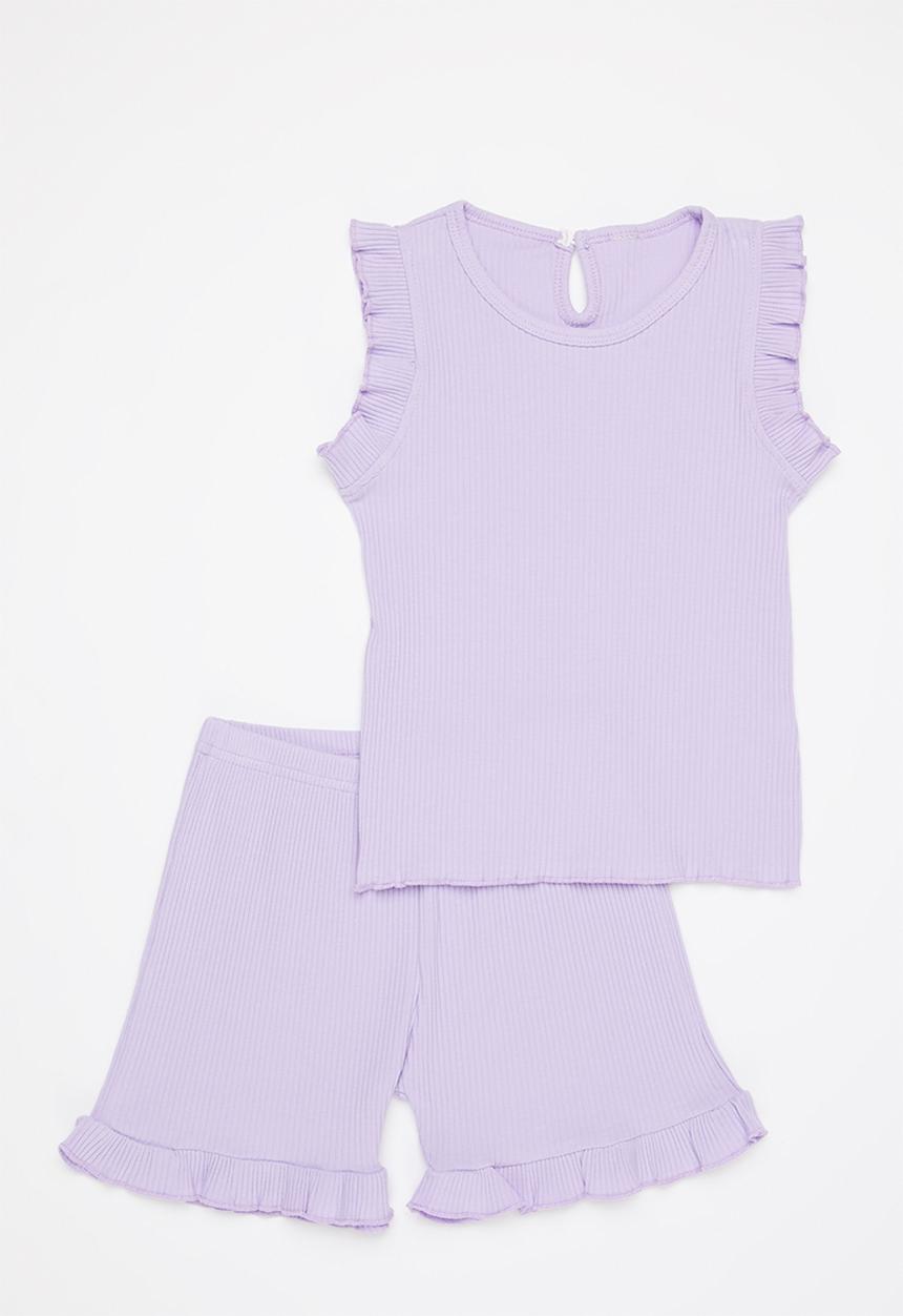 Pop Candy - Girls riffle tee & short set - purple