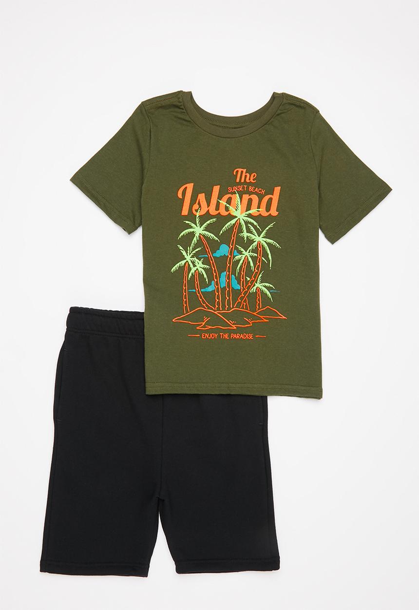 Pop Candy - Boys tee & shorts set - olive khaki