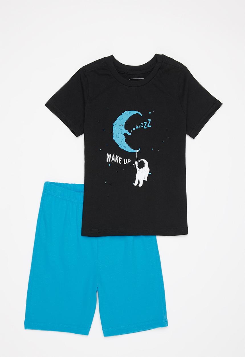 Pop Candy - Boys tee & shorts pj set - teal & black