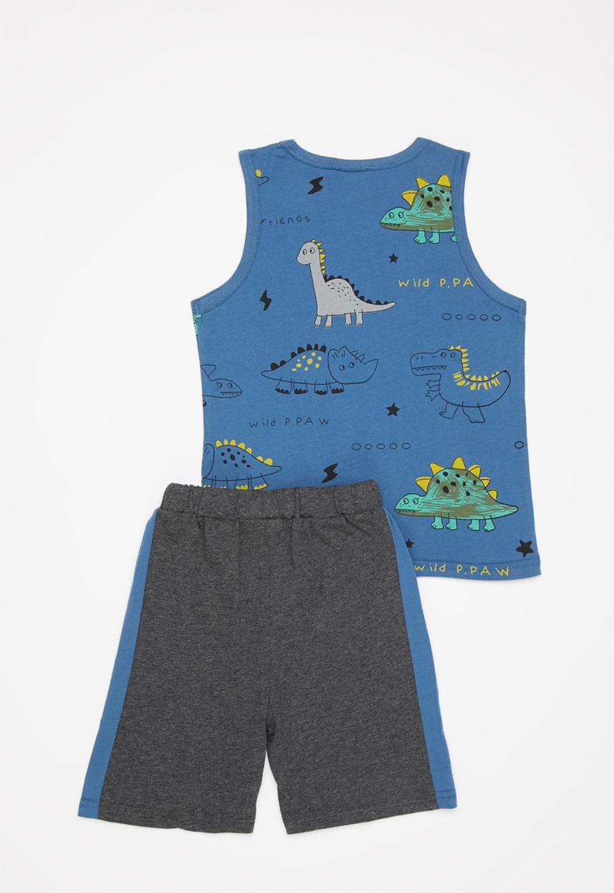 Pop Candy - Boys dino vest & shorts set - blue& charcoal