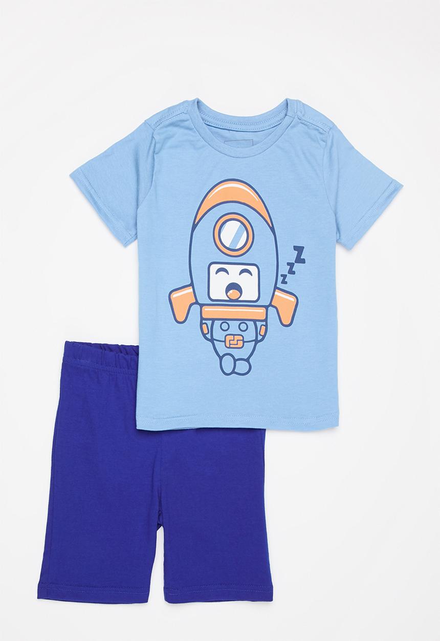 Pop Candy - Boys tee & shorts pj set - blue