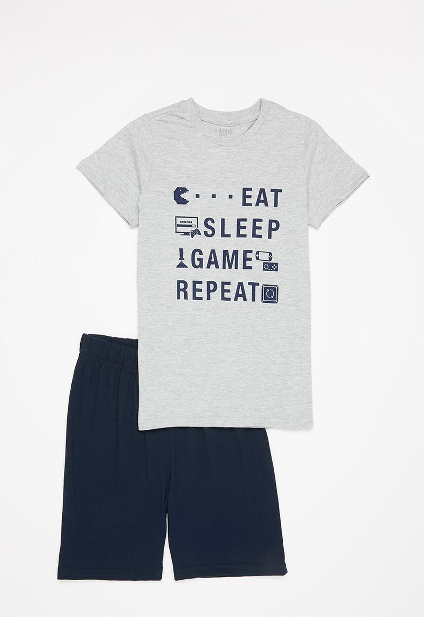 Rebel Republic - Older boys ss tee & shorts pj set - grey