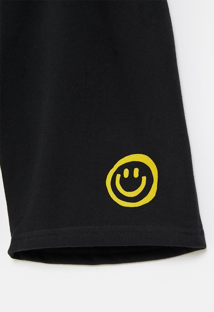 Superbalist Kids - Boys smiley embroidered fleece shorts - black