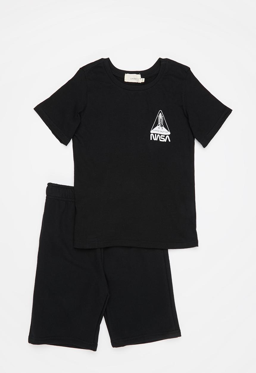 Superbalist Kids - Younger boys short sleeve nasa tee & shorts set - black