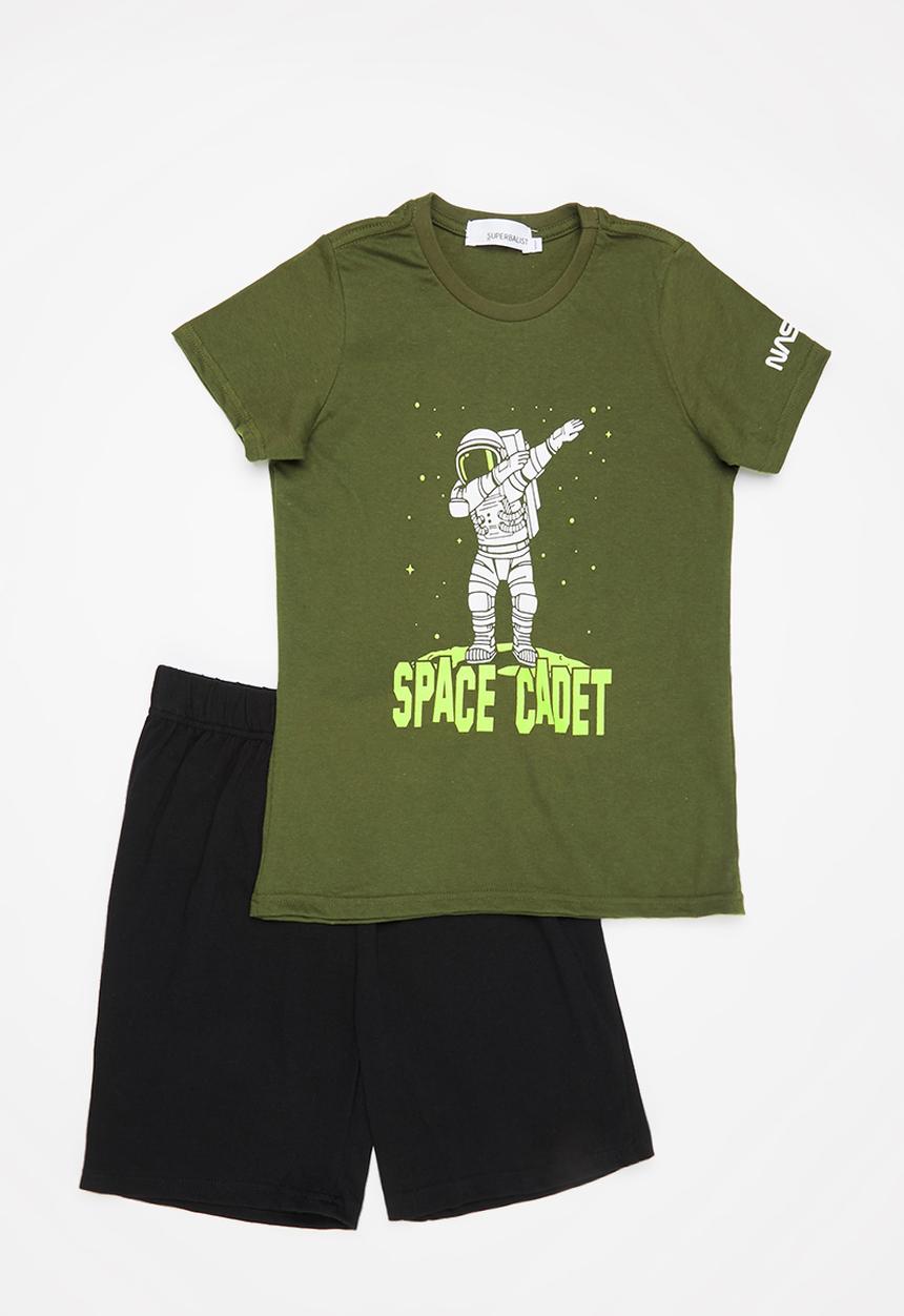 Superbalist - NASA tee & shorts pj set - olive & black