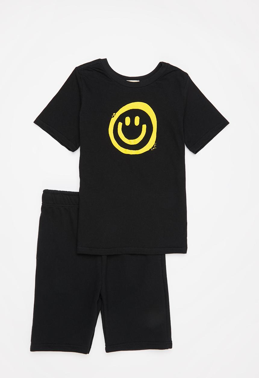 Superbalist Kids - Boys smiley tee & fleece short set - black 