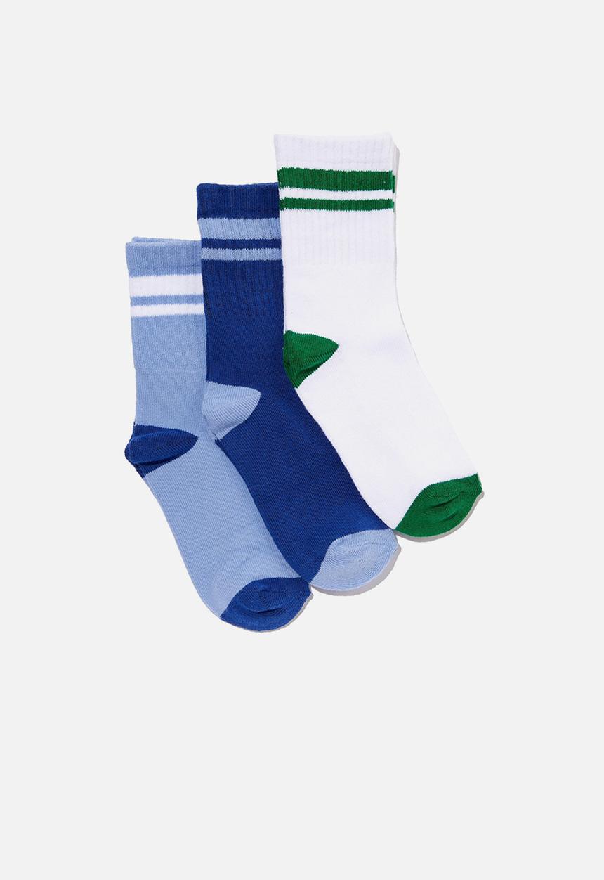 Cotton On - Kids 3pk crew socks - dusk blue/retro blue retro stripe