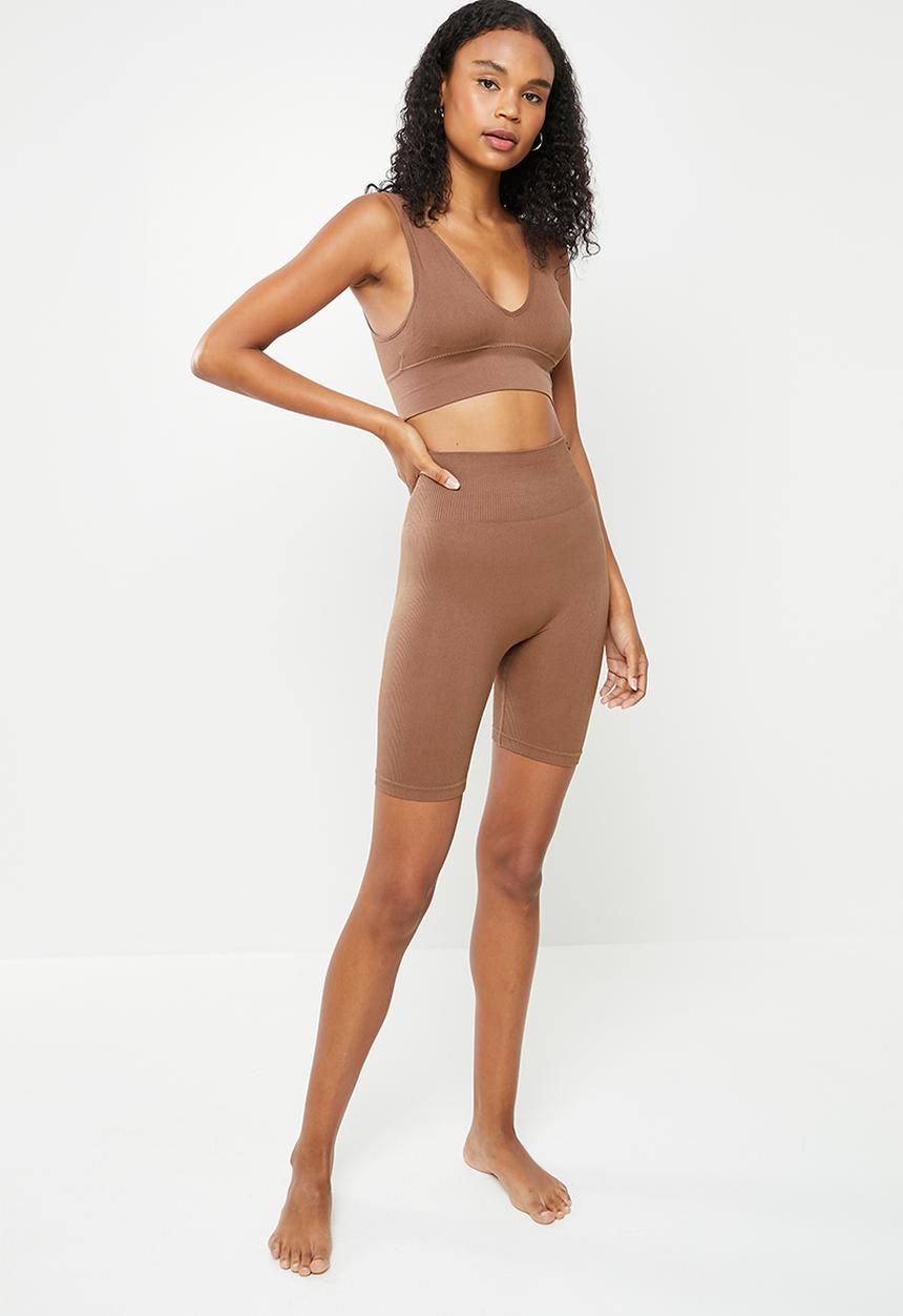 KANGOL - Ribbed longline crop - chocolate