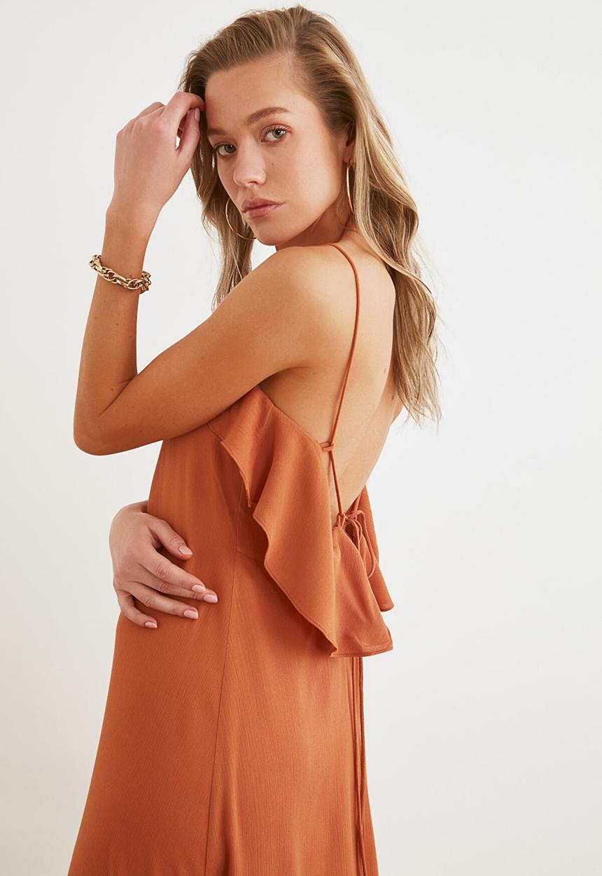 Trendyol - Floral patterned ruffle beach dress - brown
