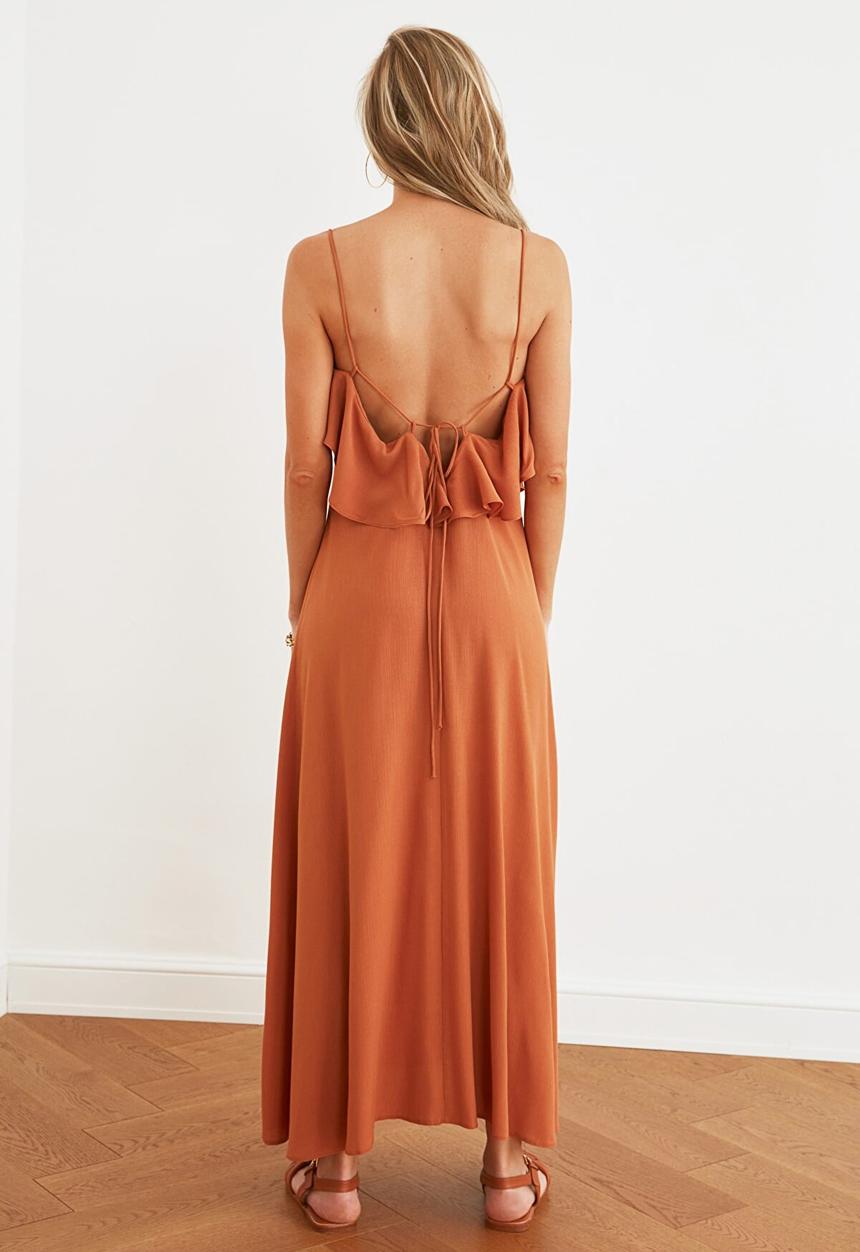 Trendyol - Floral patterned ruffle beach dress - brown