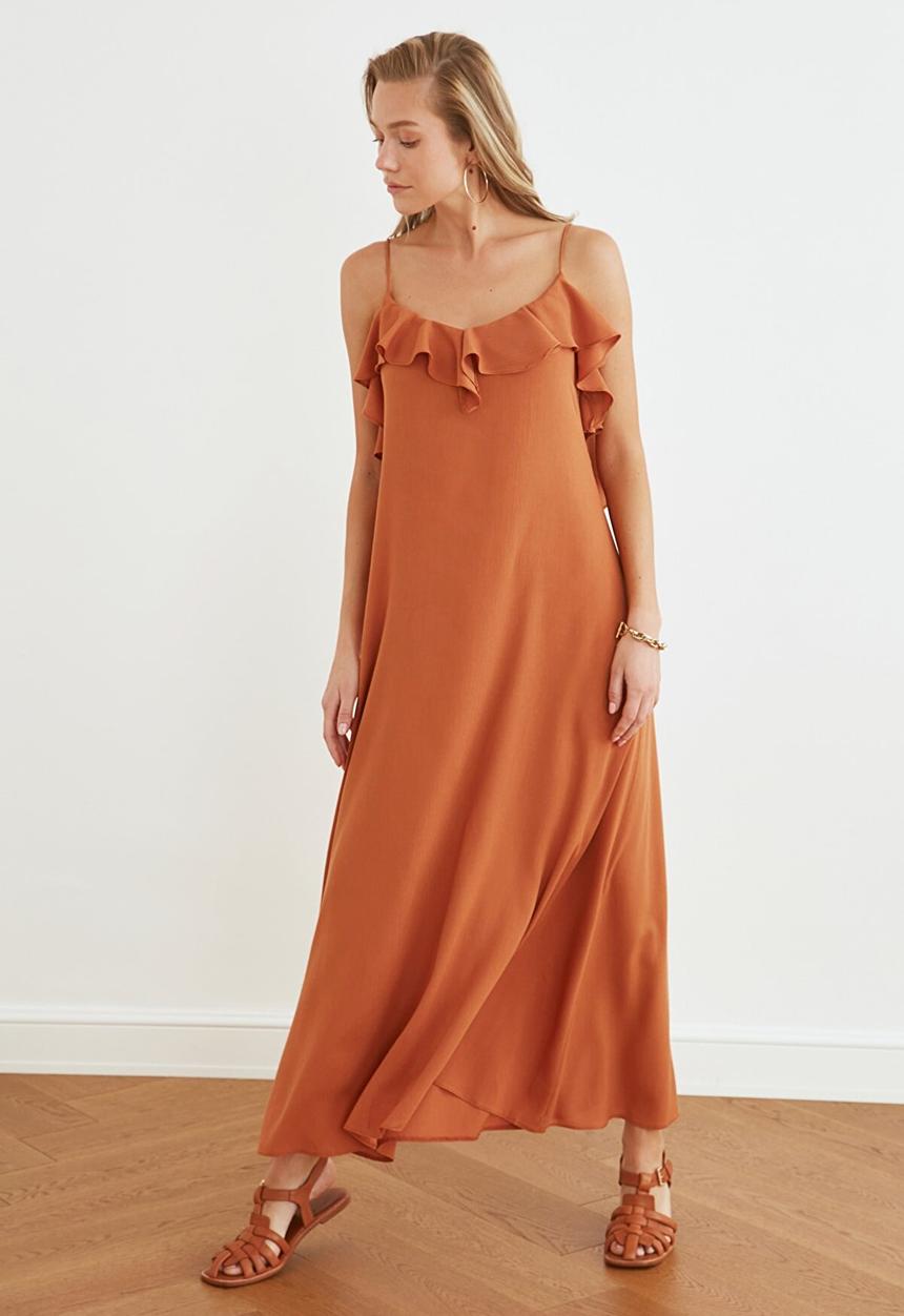 Trendyol - Floral patterned ruffle beach dress - brown