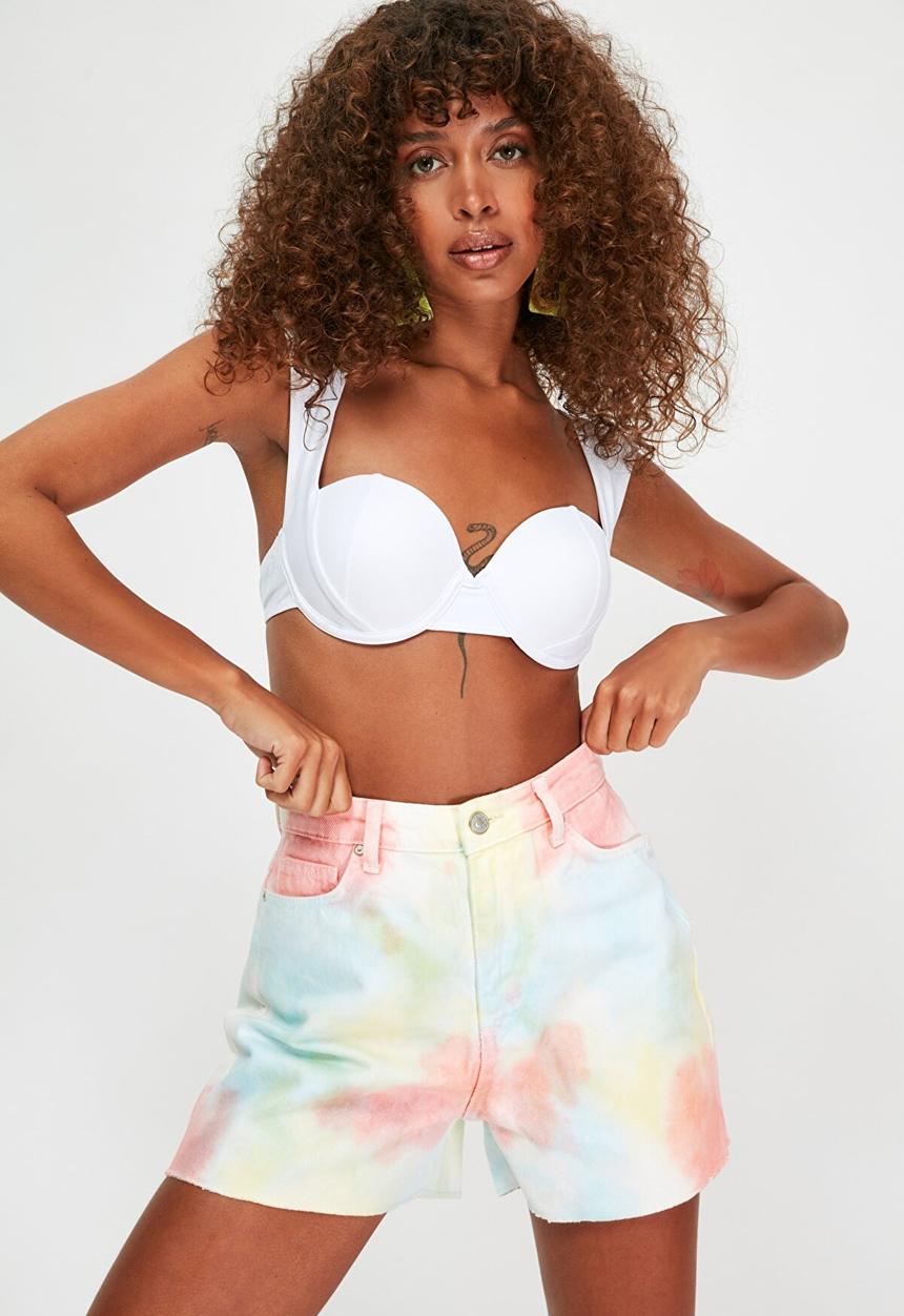 Trendyol - Tie-dye washed mini denim shorts - salmon