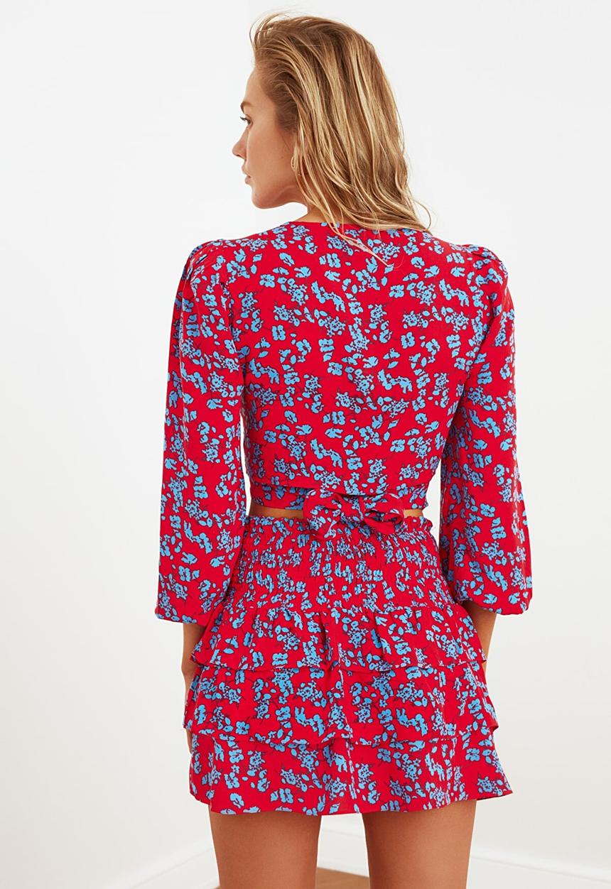 Trendyol - Floral patterned frilly bottom-top set - red & blue 