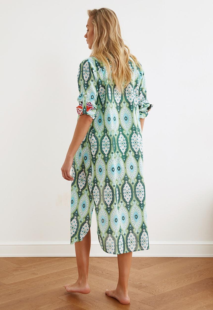 Trendyol - Ethnic printed long voile kaftan - green