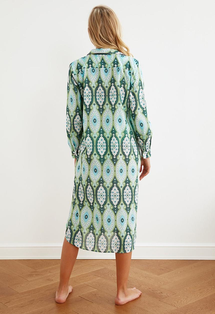 Trendyol - Ethnic printed long voile kaftan - green