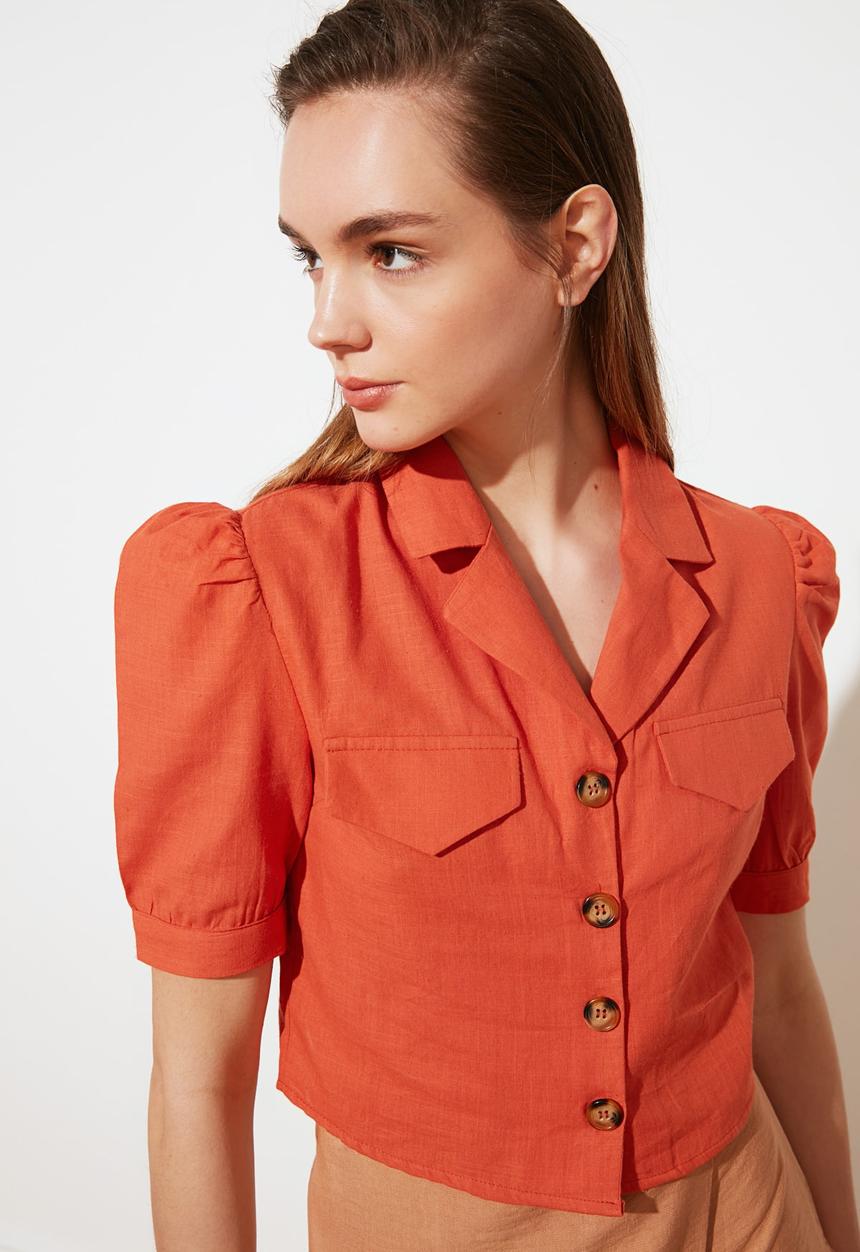 Trendyol - Crop balloon sleeve shirt - rust