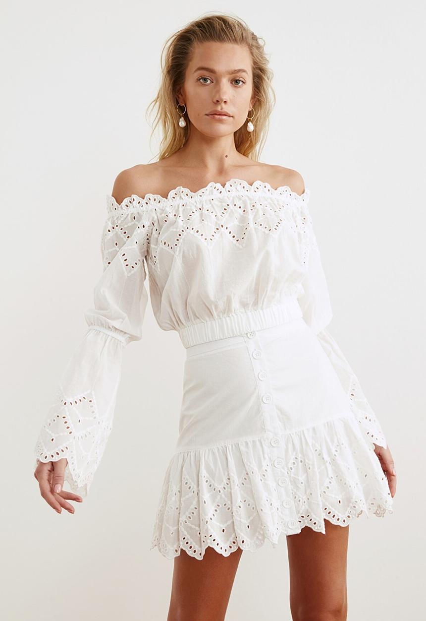 Trendyol - Scalloped detailed bottom-top set - white