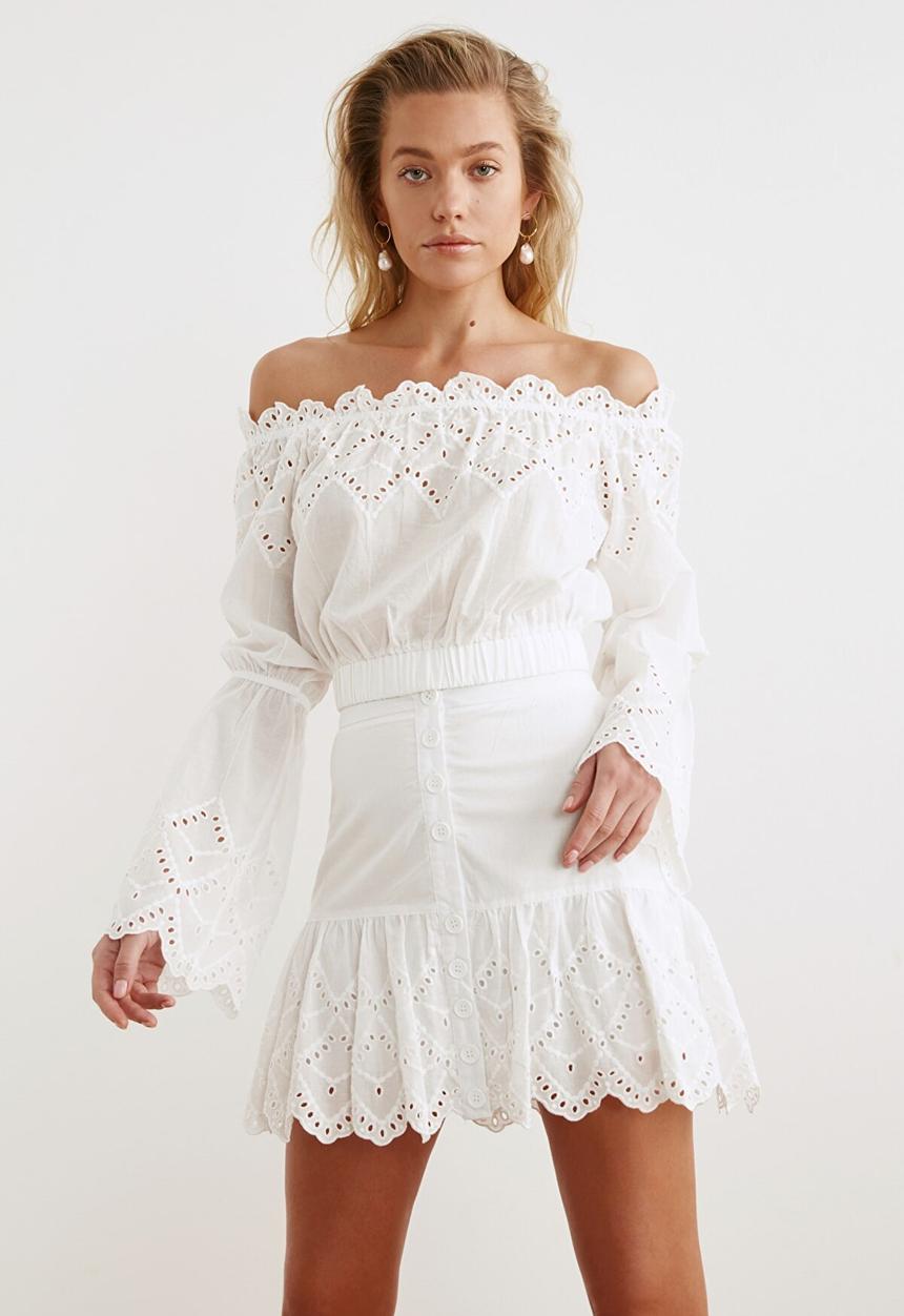 Trendyol - Scalloped detailed bottom-top set - white