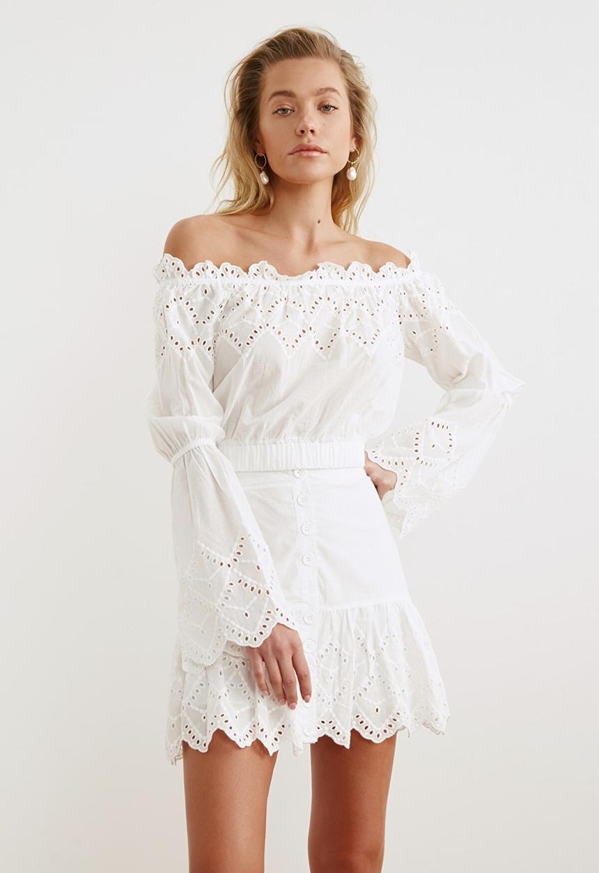 Trendyol - Scalloped detailed bottom-top set - white