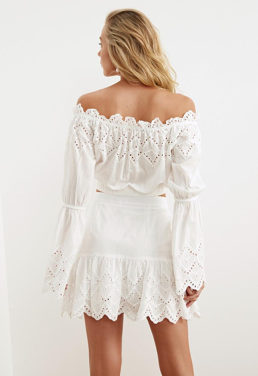 Trendyol - Scalloped detailed bottom-top set - white