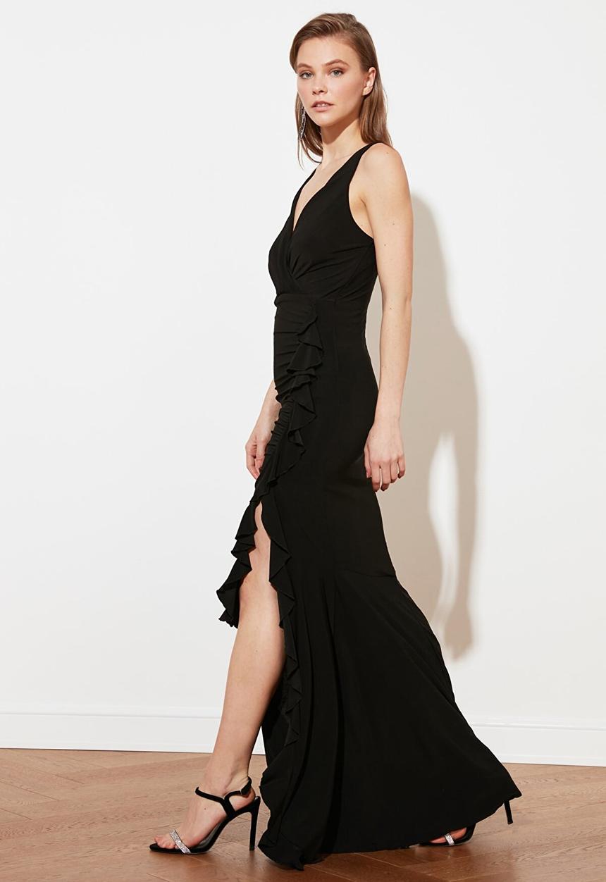Trendyol - Volan evening dress - black