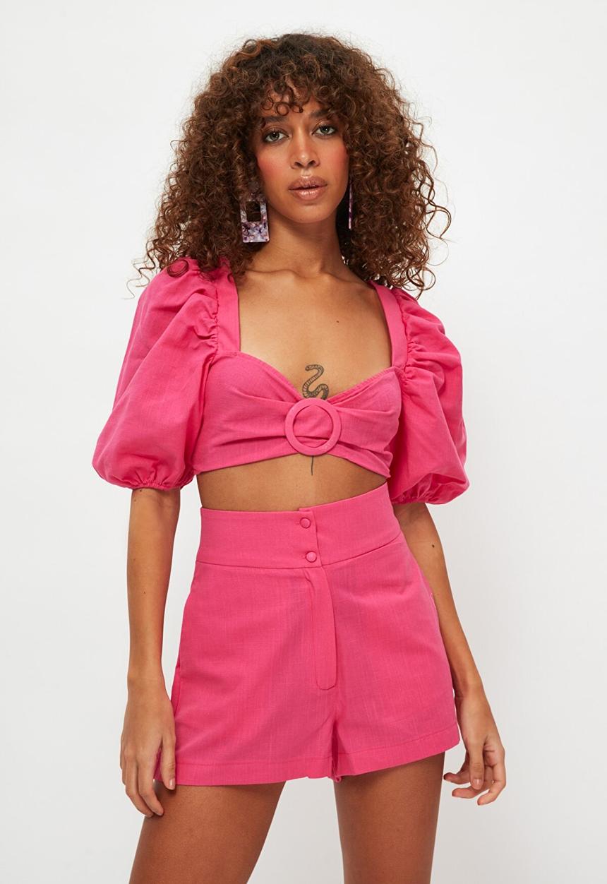 Trendyol - Buckled cotton bottom-top set - pink
