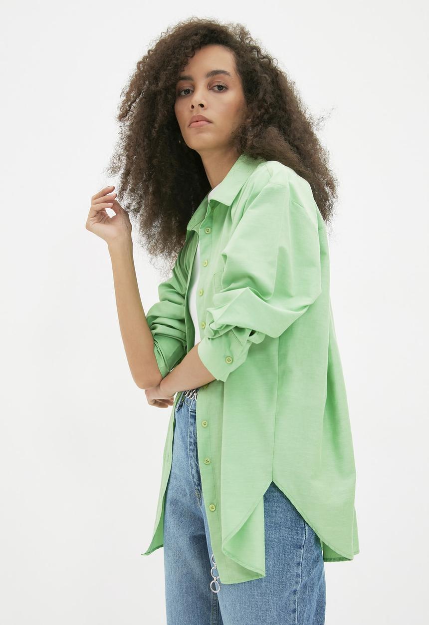 Trendyol - Boyfriend shirt - light green