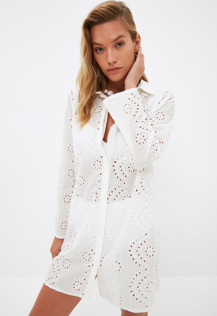Trendyol - Scallop embroidered shirt - white