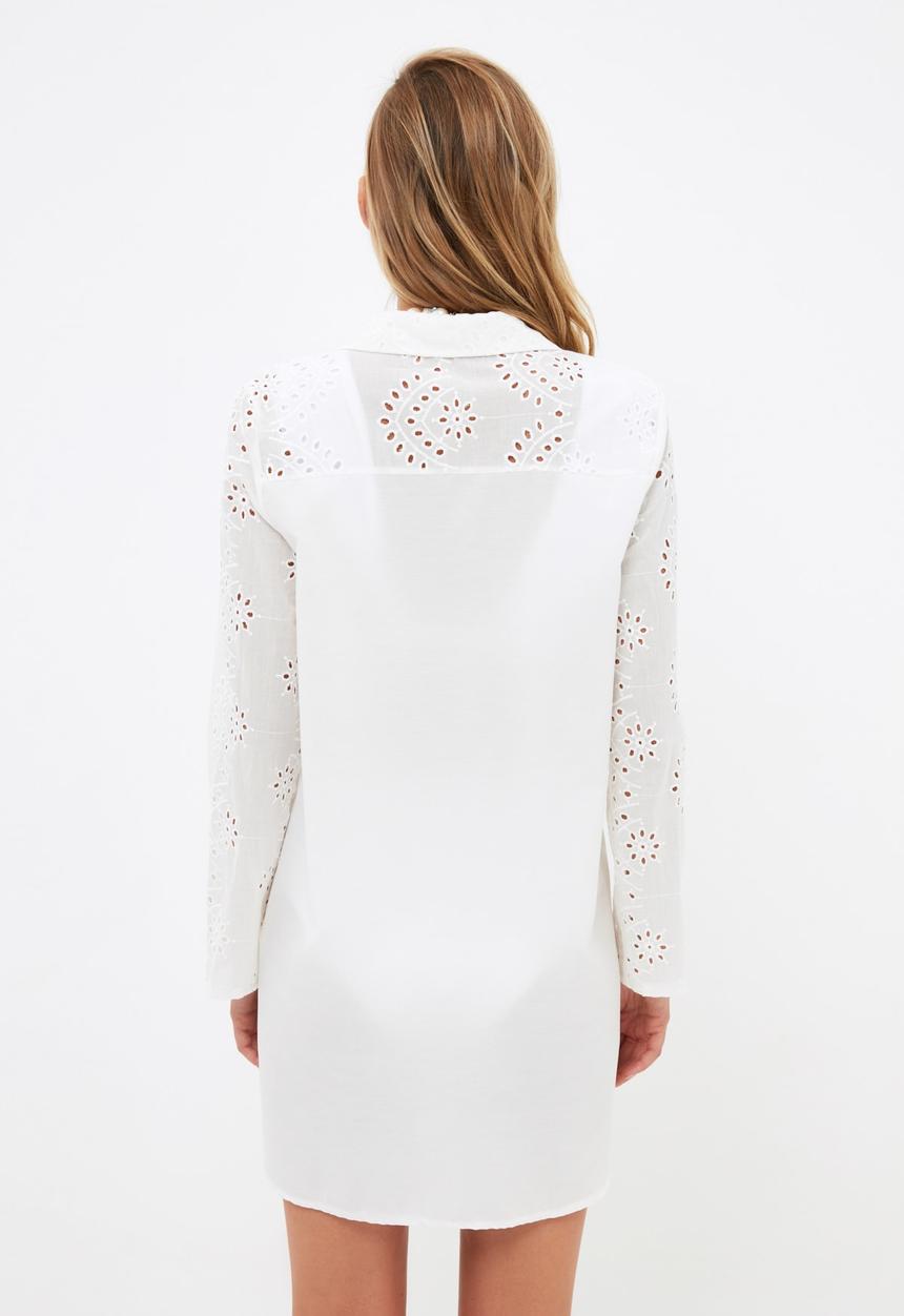 Trendyol - Scallop embroidered shirt - white